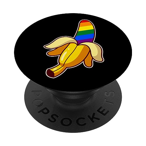 LGBTQ Rainbow Flag Pride Banana PopSockets Swappable PopGrip, Black
