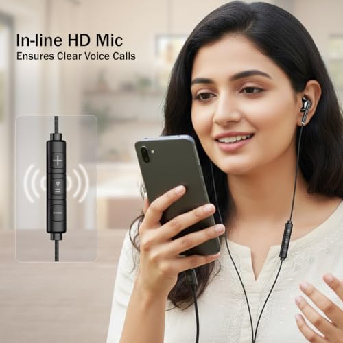 Image of pTron Boom Play X6 in-Ear Type C Wired Earphones with Mic, 14mm Drivers for Pristine Sound, 1.2M Tangle-Free Cable, in-Line Controls, Snug-Fit & Wide Compatibility with C Type Devices (Black)