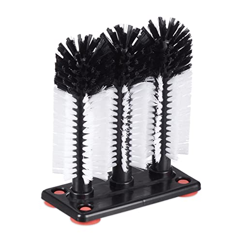 Relaxdays Brosse Lave-Verre, avec Ventouse, gastronomie, fêtes & Bar, goupillon, HLP: 22 x 18,5 x 10 cm, Blanc/Noir