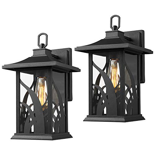 Free Shipping Offer Beionxii Outdoor Wall Lights  Twin-Pack Exterior Light Fixtures Wall Mount, Sand Textured Black Cast Aluminum with Clear Glass - A331W-2PK
