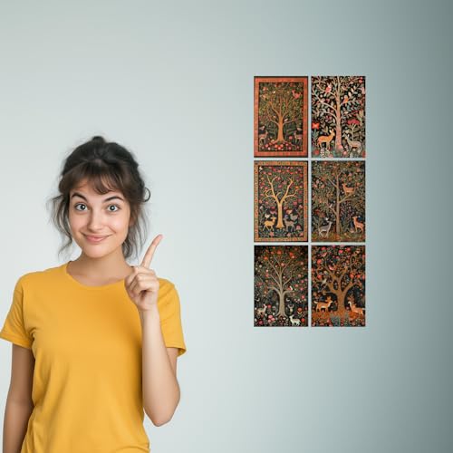 Image of SiddArtify Bohemian Floral Tree of Life Art Print Set - Set of 2-4x6 Inch - Board (Pack of 6) - Sticker (Pack of 6) Wall Room Decoration art Poster Prints