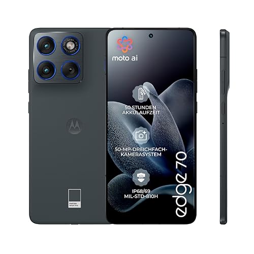 Motorola Edge 70 Smartphone (Robustes 6,67-pOLED-Display mit Gorilla Glass 7i, 50-MP-Kamera, 12-512 GB, Wasser- und hitzebeständig, 68W-TurboPower-Aufladen), Pantone Gadget Gray, inkl. Magnetcover