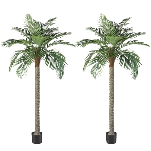 Artificial Phoenix Palm Tree Outdoor Indoor Decor Large Faux Coconut Silk Palm Tree Tropical Fake Tree Large Faux Sago Palm Plant for Home Yard Outside (7 FT) by Hylmiip - Used condition - US$142.49