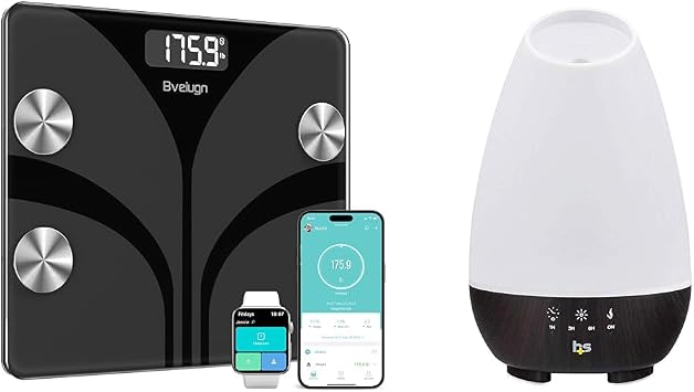 Scale for Body Weight, Bveiugn Digital Bathroom Smart Scale LED Display & HealthSmart Essential Oil Diffuser, Cool Mist Humidifier and Aromatherapy Diffuser