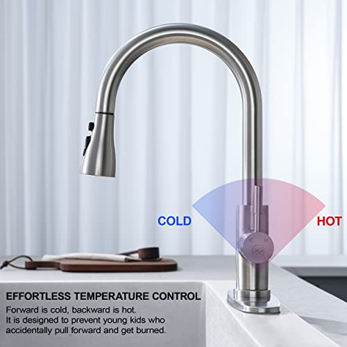 Brushed Nickel Pull Down Kitchen Faucet With Soap Dispenser - High Arc 3-Function Pull Out Kitchen Faucet, Stainless Steel Kitchen Sink Faucet With Pull Down Sprayer Single Hole Single Handle #TOP4