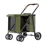 SUSUFISH Dog Stroller Cat Stroller Foldable Pet Stroller with 4 Wheels Portable Dog Stroller Cat Stroller for Small Medium Dogs Cats Pet Stroller for Cats Dogs (Color : Green)