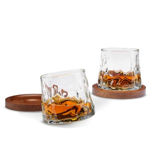 Menkind Connoisseur Creations Dimpled Rotating Whisky Tumbler Glasses & Coasters Duo Set
