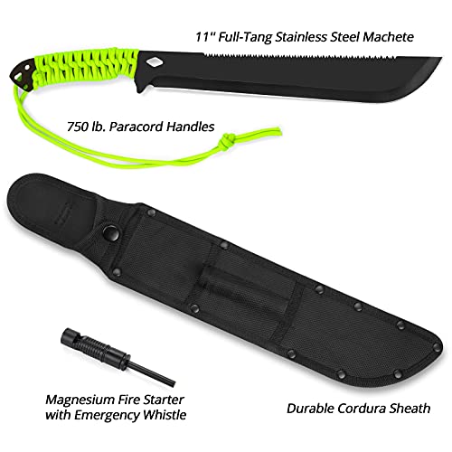 Extremus Bushcraft Survival Hunting Camping Knife With Cordura Sheath, 11-Inch Fixed Blade Tactical Bowie Knife, 750 Lb. Rated Paracord Handles, Includes Magnesium Fire Starter/Whistle, Cordura Sheath #TOP2