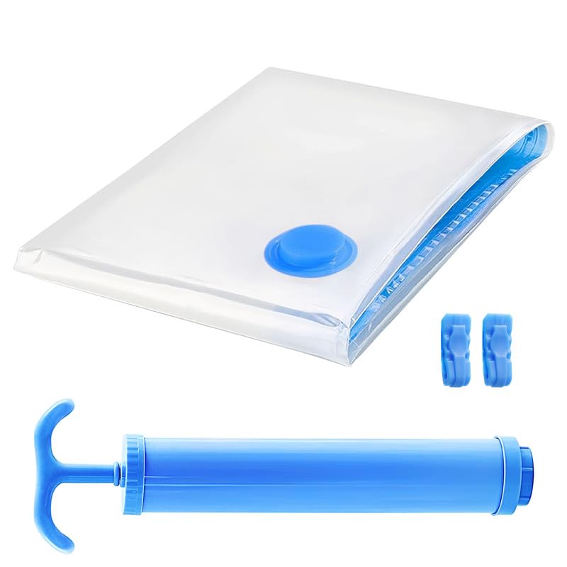 PRIME PICK X Jumbo Vacuum Storage Bag Compression Organizer Space Saving Dust Moisture Odour Protection with Hand Pump Clothes Bedding Storage Blue 120x80 cm