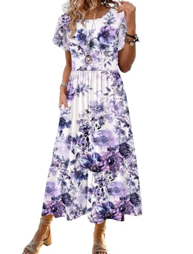 Image of Zeagoo Women Summer Midi A Line Dress Short Sleeve Casual Flowy Tiered Beach Long Sundress with Pockets 2026 Vacation Travel