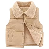 Warmes Design: Plüsch Kragen Design, winddicht und warm; Der Druckknopfverschluss erleichtert das An- und Ausziehen und sorgt für eine bessere Isolationsleistung für diese ärmellose Daunenjacke für Mädchen. Kinder können sie im Winter bequemer und wärmer tragen.