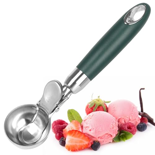 Porzionatore per gelato in acciaio inox, con grilletto e impugnatura comoda, per palline di gelato, cuocere, formine per meloni, formine a sfera, porzionatore per palline di ghiaccio per cucine e