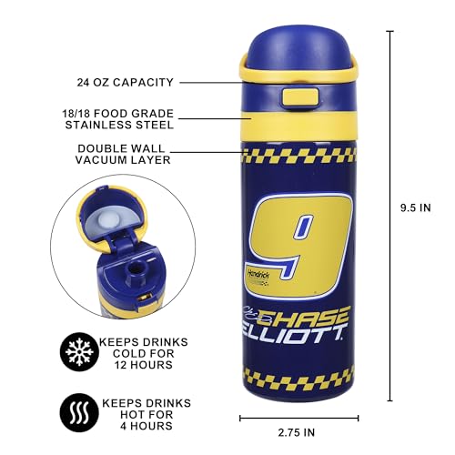 Image of Bioworld Hendrick Motorsports Chase Elliott #9 Blue 24 Oz Stainless Steel Water Bottle : Sports & Outdoors