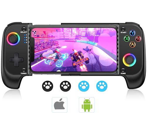 MystNova Wireless Phone Mobile Gaming Controller for iPhone/Android - Turn Your iPhone into a Gaming Console - Play Xbox, PlayStation, Cloud Gamepad for iOS with Hall Joystick, RGB, Turbo