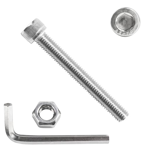 10 Pcs M10 Screws Set, M10 x 80mm Hex Socket Head Cap Screws Bolts and Nuts Set, Assorted Nuts and Bolts Assortment, Stainless Steel Machine Screwsset, with Hex Wrench