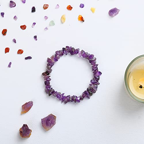 Pyor Amethyst Natural Gemstones Bracelet Healing Crystals Jewelry Crystal Stretch Bracelets Positive Crystals Prosperity Bead Reiki Gift Irregular Chips Stone Beads Good Luck Charm Gem Spiritual Stone #TOP6