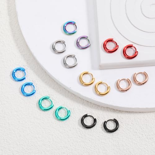 8 Pairs Titanium Steel Small Hoop Earrings for Men Women Multicolor Cool Hoop Earrings Cartilage Helix Lobes Sleeper Hoops Earring Set (8mm Inner Diameter)4