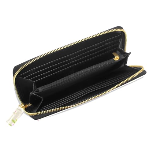 Long Wallets Leather Bifold Wallet for Women Vintage Peony Flower with Zipper Credit Card Holder Large Capacity 5