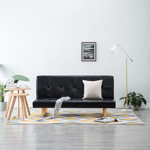 MOBCANT Schlafsofa Kunstleder Schwarz Wohnlandschaft Couch Modulares Sofa Polstergarnitur für Büro Wohnzimmer Hotel Schlafzimmer MOBCANT Schlafsofa Kunstleder Schwarz Wohnlandschaft Couch Modulares Sofa Polstergarnitur für Büro Wohnzimmer Hotel Schlafzimmer