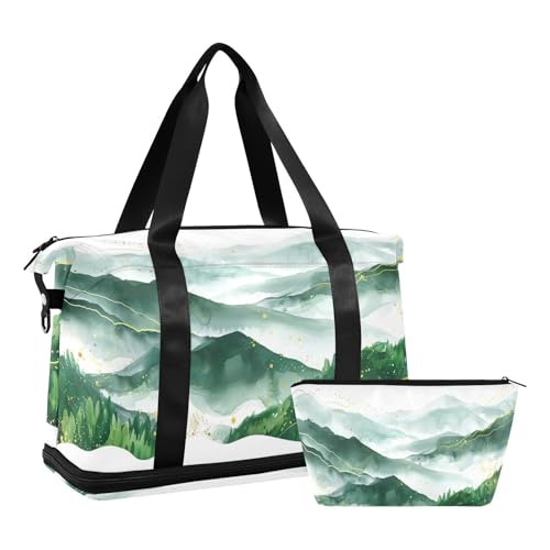 Misty Mountain Gym Bag for Women Sport Travel Duffel Bag Shoulder Weekender Overnight Bags with Wet Pocket & Shoe Compartment