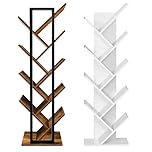 VickyHome 9 Tier Tree Bookshelf, Slim Tall Wooden Book Shelf Floor Standing Living Room Bookcases Open Storage Shelf for CDs Magazine, for Office Home Organize, White