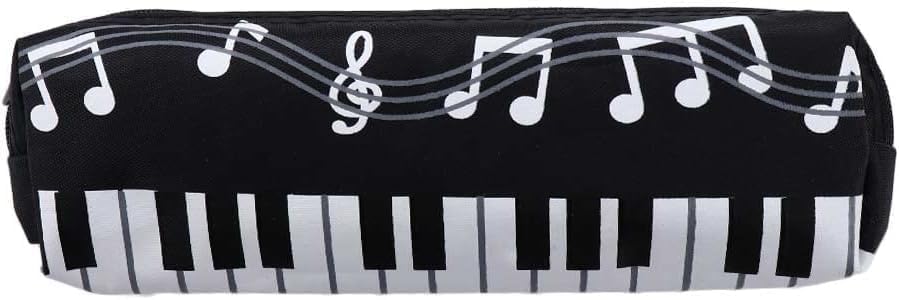 Image of 1pc Black Creative Single Layer Music Notes Piano Keyboard Oxford Cloth Pencil Case,Large Capacity Pencil Holders and Pen Holders Stationery Office Supplies Organization and Storage,Marker Cases
