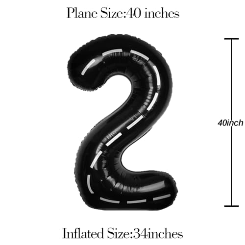 Image of Race Car 40 Inch Black 2 Big Large Helium Balloon Number 0-9 | Track Giant Digital 2nd Foil Mylar Balloons for Men Birthday Car Theme Party Anniversary Graduation Decorations