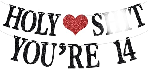 Holy Sh*t You're 14 Banner - Funny Happy 14th Birthday Bunting Sign, Hello 14, Cheers to 14 Years, 14 Years Old Birthday/Anniversary Party Decorations Supplies for Boys Girl