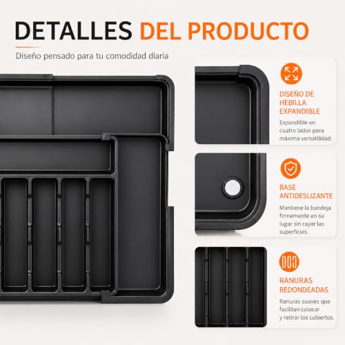 Miniatura 6 de Alaifu Organizador Cubiertos Cubertero Organizador Cajones Cocina, Antideslizante Y Resistente Al Agua Sin Bpa 9 Compartimentos, Gran Capacidad, Extensible 33 36.8 Hasta 48.2 55.8 Cm Ahorro De Espacio