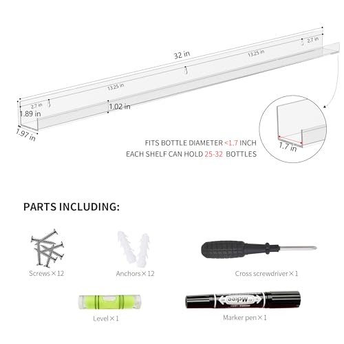 Sezanrpt Stojak na lakier do paznokci na ścianę, przezroczysty organizer montowany na ścianie, 81 cm, regał akrylowy na 192 butelki, 6 sztuk