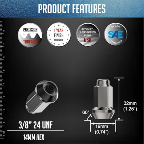 Wheel Accessories Parts 16 Pcs M10x1.25 Thread Bulge Acorn 1.26" Long Lug Nuts Chrome 14mm Hex Fits Artic Cat Prowler Pro XT | Can-Am Renegade | Honda Four Trax | Yamaha Kodiak - 2
