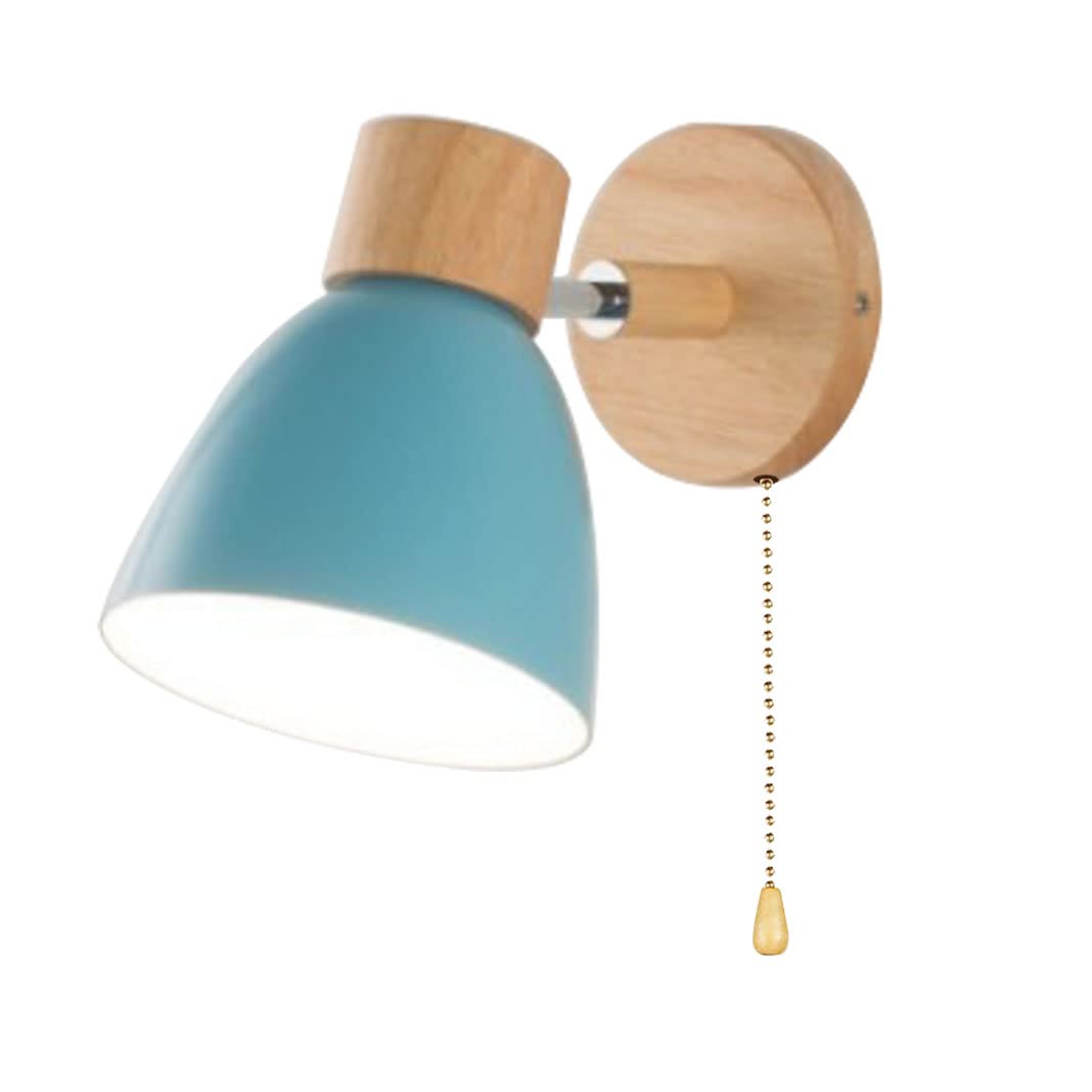 HUAYUSEDF Wall Sconce Lamps Lighting Fixture with Zipper on Off Switch,Bedside Macaron lamp E27 Solid Wood Base Lights for Living Room Aisle Children's Kid's Bedroom (White)(Blue)