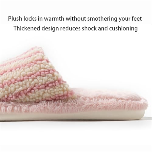 Striped House Slippers, Warm Cozy Plush Non-Slip Slippers, Comfy House/Home Shoes, Women3