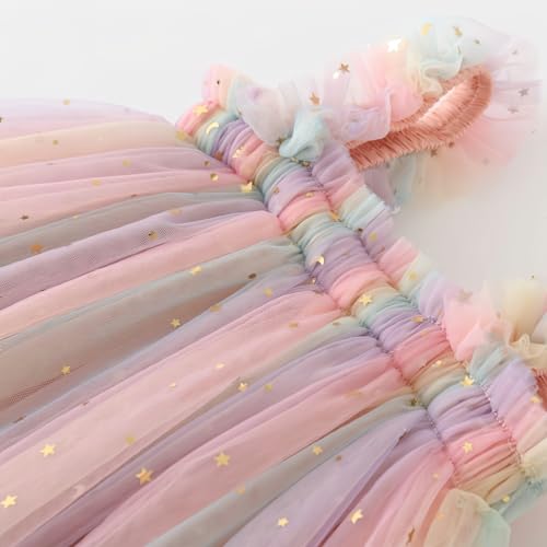 Baby Girl Tutu Rainbow Dresses, Toddler Tulle Sleeveless Sequin Stars Dress, Princess Layered Soft Dress Birthday Outfit4