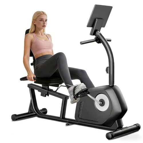 UMAY Recumbent Exercise Bike, Home Magnetic Stationary Bike with 16-Level Resistance Adjustment, Adjustable Seat, Heart Rate Sensor & LCD Display