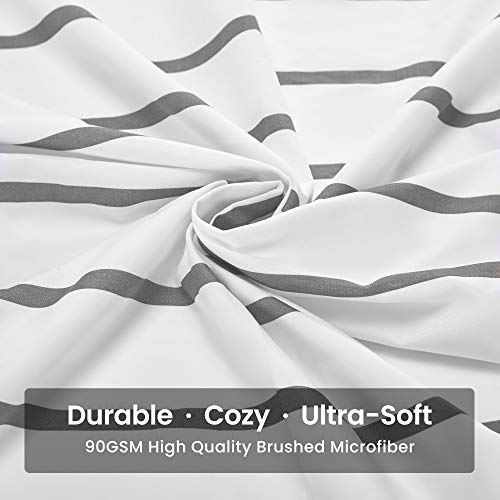 Sleep Zone Striped Sheet Set Queen Size 4 Piece - Double Brushed Microfiber Super Soft Breathable Bedding Sheet Deep Pocket 16" (Grey Stripe Printed On White) #TOP3