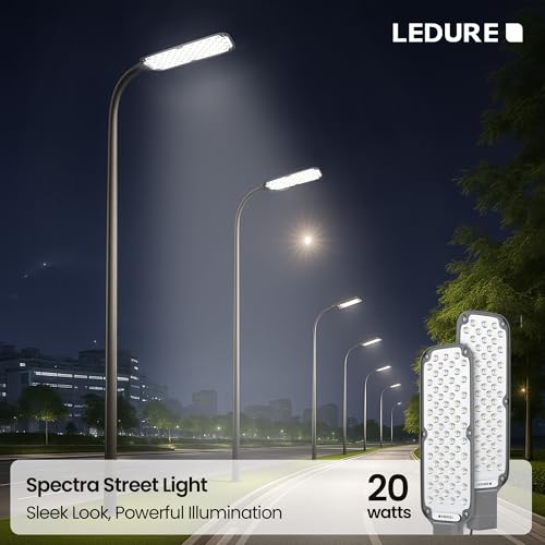 Image of Ledure Spectra 20W Cool White Halo LED Street Light-Pack of 1 | IP-65 & IP-66 Ultra Bright Energy Efficient Outdoor Waterproof Lamp | Durable Housing for Parking, Garden, Playground, Roads & Sidewalks