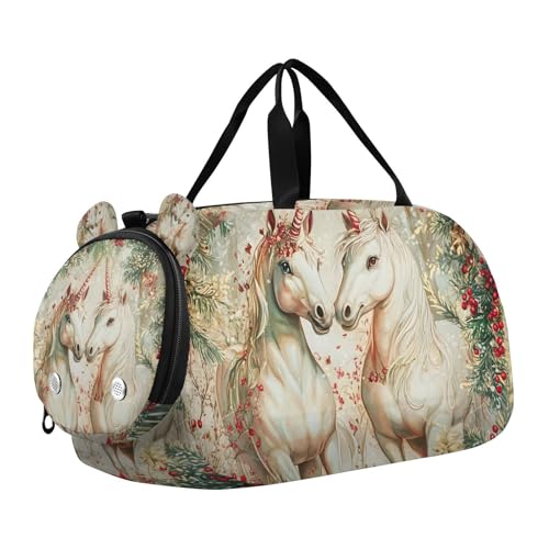 Duffle Bag for Boys or Girls with Shoes Compartment, Unicorns Berries Sports Travel Bag Overnight