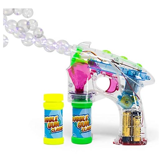 Bubble Gun Blower for Kids 2.0 - Classic (Boys & Girls) | Toy Blaster + 2X Soap Solution Bottle + 3X AA Batteries | Futuristic Shooter with Internal Wand | Fun, Colorful w/ Lights | Indoor & Outdoor
