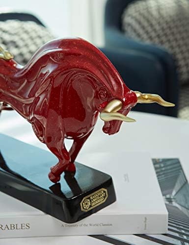 Amoy-Art Wall Street Bull Sculpture Statue Animal Decor Figurine Polyresin Home Arts Red 31cm