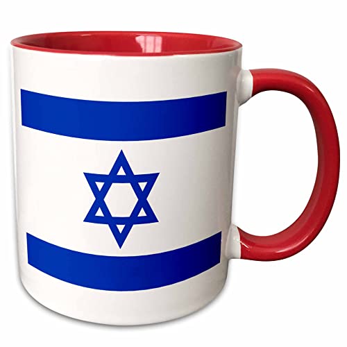 3dRose Israeli blue white magen david star 11oz Two-Tone Red Mug