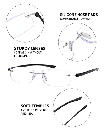 Teraise 2-Pack Rimless Reading Glasses For Men Women, Enjoy Wider Vision Blue Light Blocking Reading Glasses With Sturdy Lens,Ultralight Computer Reader Reduce Eye Strain(2.0X) #TOP3