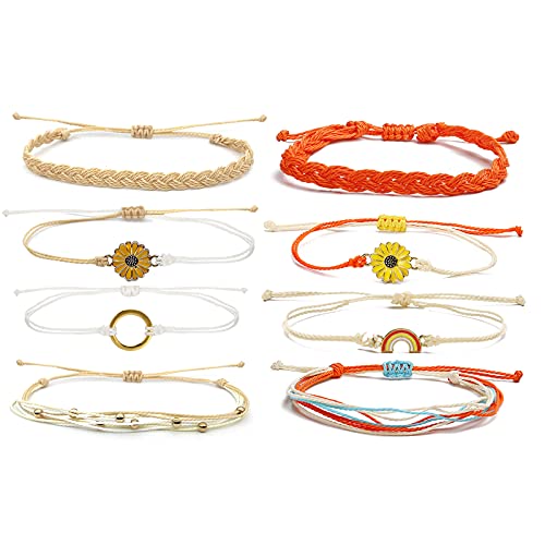 Long tiantian Sunflower String Bracelets for Teen Girls Cute Boho Braided Beach Ocean Bracelet for Women Summer Jewelry Gift(Sunflower Bracelets)