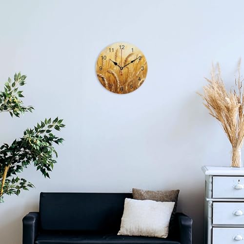 Horloge murale en PVC à image de champ de blé doré, design épuré 25,4 cm