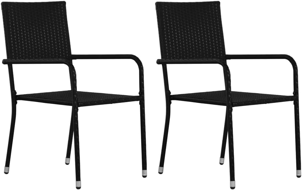 318718 Garden Dining Chairs Stackable Black Polyrattan Set of 2