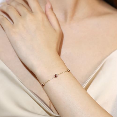 14K Solid Yellow Gold 1 cttw Natural Gemstone Dainty Delicate Petite Station Bracelet Birthstone Fine Jewelry Anniversary Christmas Holiday Gifts For Women, 6+1.2 Inch2