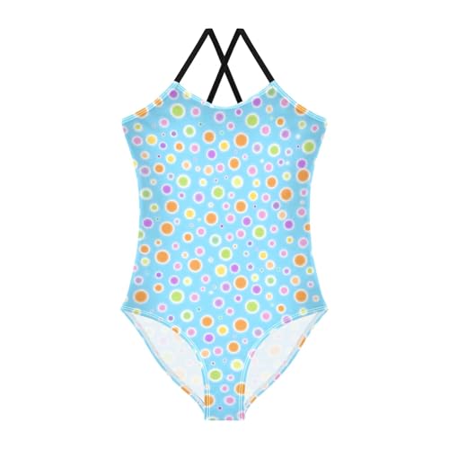 Small Fresh Wave Dot Pattern Girls Swimsuit One Piece Bathing Suit Beach Swimwear with Adjustable Straps 3-10Years