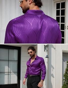 ZSJR Men Metallic Satin Dress Shirt Luxury Jacquard Long Sleeve Casual  Button Down Shirts Silk Shirts : Amazon.sg: Fashion