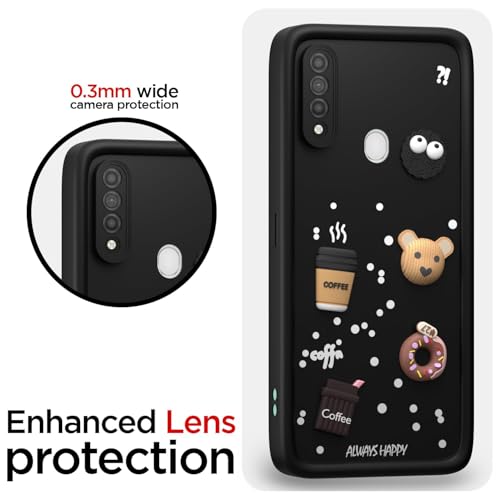 Image of Bintage Cute Fun Ball | Taddy Cartoon 3D Smiley Coffee Cup | Milk Donut | Full Camera Protection Back Cover Compatible for Oppo PDBM00 / Oppo A8 / A31 - Black