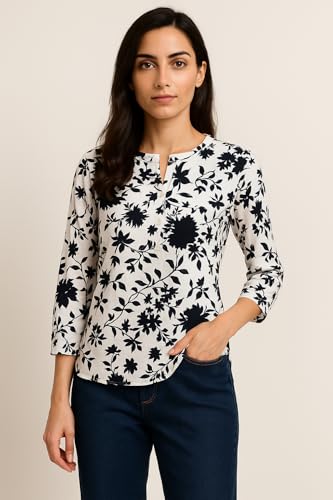 Image of Women's Cotton Printed Kurta Top | 3 /4 Sleeve Straight Kurti Casual Outings